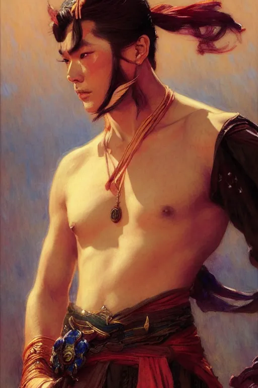 Prompt: wuxia, attractive male, character design, colorful, painting by gaston bussiere, craig mullins, j. c. leyendecker, tom of finland