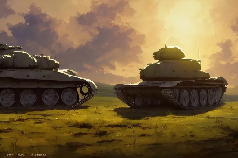 Image similar to concept art of a huge church combined with a tank aka churchtank in an open field, key visual, ambient lighting, highly detailed, digital painting, artstation, concept art, sharp focus, by makoto shinkai and akihiko yoshida and greg manchess