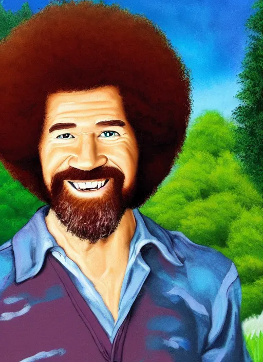 Prompt: portrait of bob ross in the style of bob ross