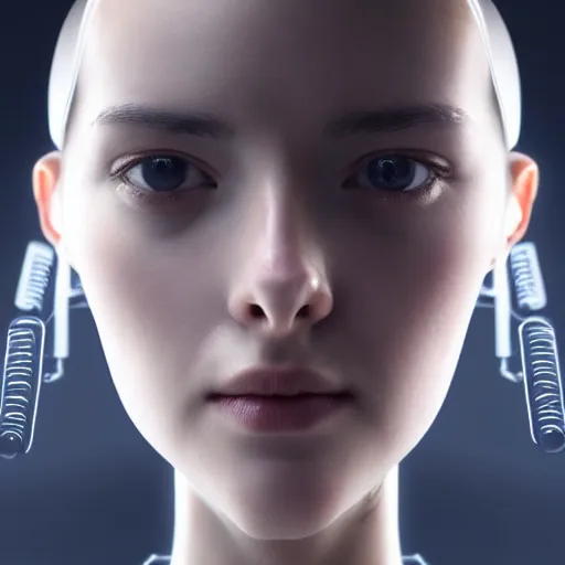 Image similar to Perfectly-Centered Half-body-Portrait of a Robotic Female Android, perfectly centered, facing forward, stranding straight, full body, intricate, elegant, super highly detailed, professional digital painting, artstation, concept art, smooth, sharp focus, no blur, no dof, extreme illustration, Unreal Engine 5, Photorealism, HD quality, 8k resolution, cinema 4d, 3D, beautiful, cinematic, art by artgerm and greg rutkowski and alphonse mucha and loish and WLOP