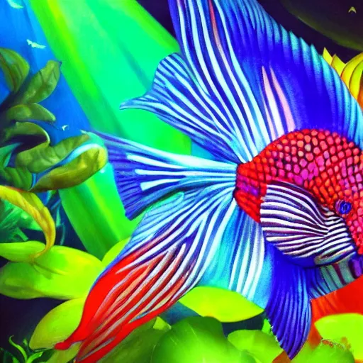 Prompt: the most beautiful tropical fish, fantasy art, vivid colors, vibrant colors, trending on artstation, hdr