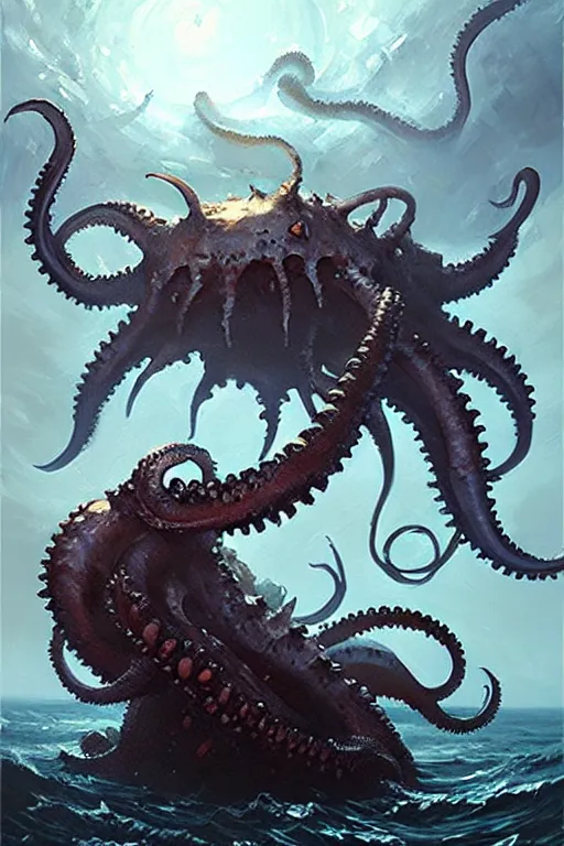 Prompt: greg rutkowski oil painting. kraken