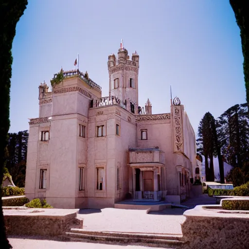 Image similar to Hearst Castle as a tiny home. Photographed with Leica Summilux-M 24 mm lens, ISO 100, f/8, Portra 400