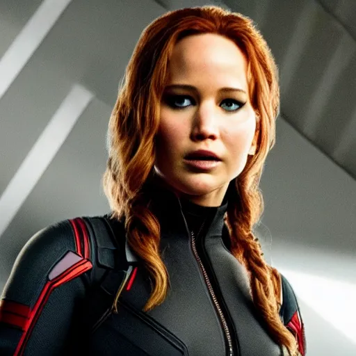 Image similar to A still of Jennifer Lawrence as Black Widow