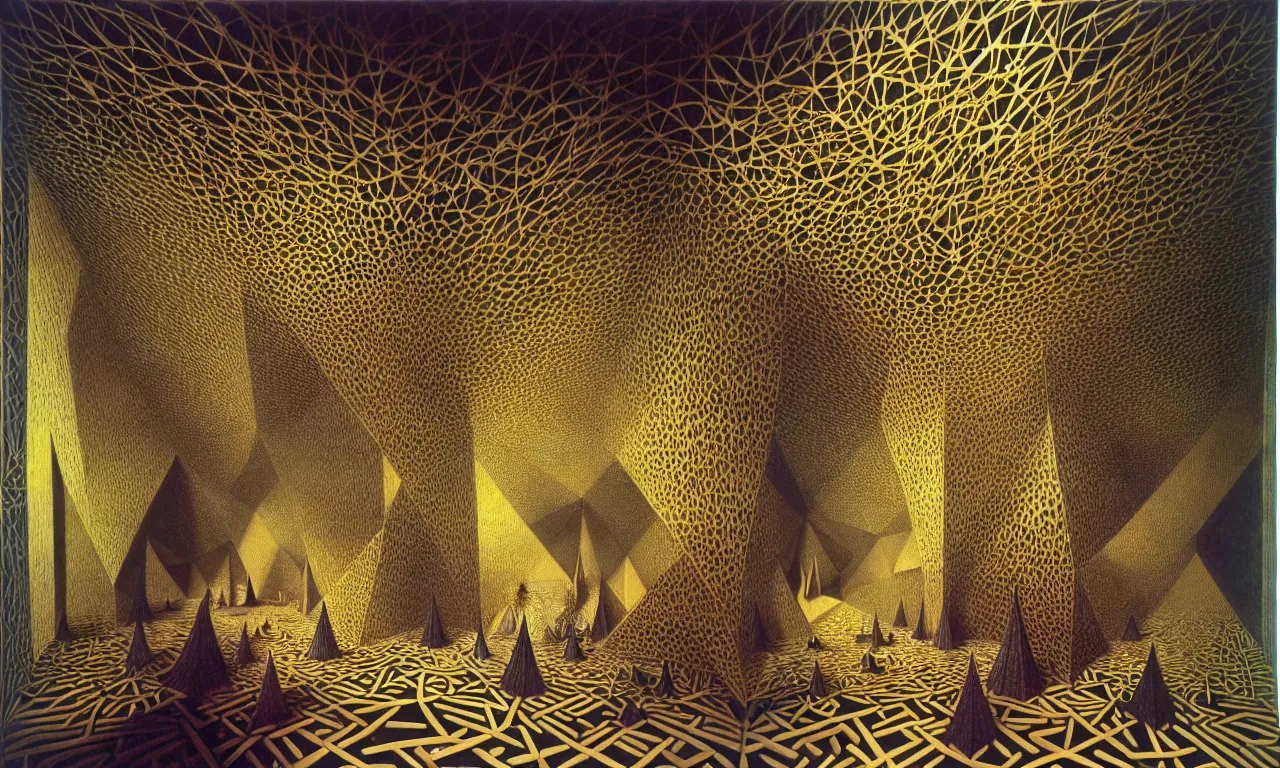 Image similar to building, jungle, kirigami, dichromatism, paradox, volumetric light, insanely detailed and intricate, hypermaximalist, elegant, ornate, hyper realistic, super detailed, by remedios varo uranga