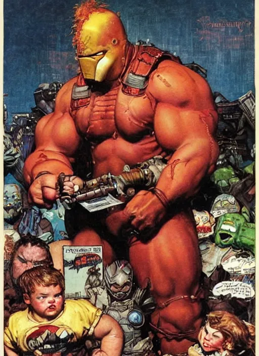 Image similar to juggernaut buys candy, by norman rockwell and jason fabok and greg staples and tom lovell and frank schoonover and dean cornwell