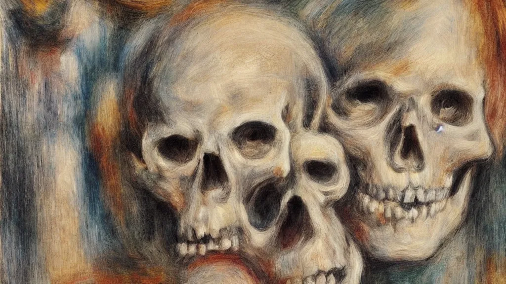 Image similar to abstract skull in style of pierre - auguste renoir,, fine details,