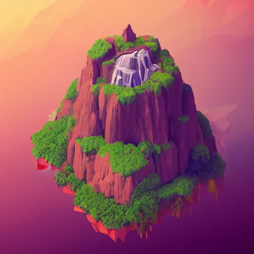 Image similar to low poly art of a floating island on top of which is new york surrounded by waterfalls, in the sky, isometric art, 3d render, ray tracing, high detail, artstation, concept art, behance, smooth, sharp focus, ethereal lighting, unreal engine 5