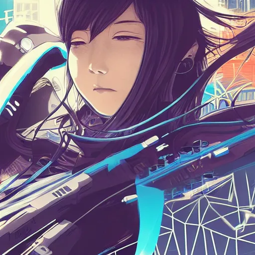 Image similar to Frequency indie album cover, luxury advertisement, blue filter, blue and black colors. Clean and detailed post-cyberpunk sci-fi close-up schoolgirl in asian city in style of cytus and deemo, blue flame, relaxing, calm and mysterious vibes, by Tsutomu Nihei, by Yoshitoshi ABe, by Ilya Kuvshinov, by Greg Tocchini, nier:automata, set in half-life 2, GITS, Blade Runner, Neotokyo Source, Syndicate(2012), dynamic composition, beautiful with eerie vibes, very inspirational, very stylish, with gradients, surrealistic, dystopia, postapocalyptic vibes, depth of field, mist, rich cinematic atmosphere, perfect digital art, mystical journey in strange world, beautiful dramatic dark moody tones and studio lighting, shadows, bastion game, arthouse