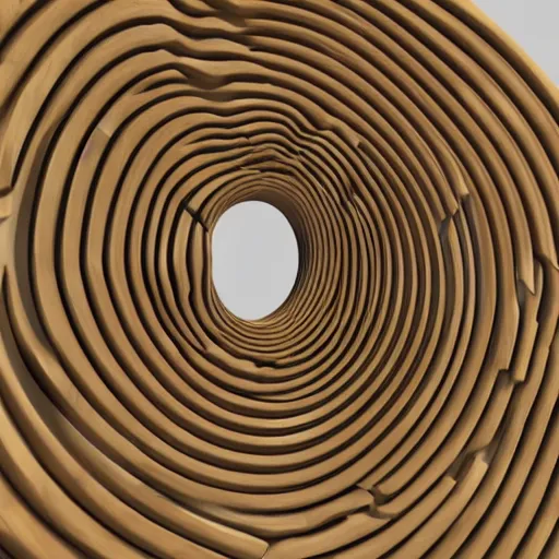 Prompt: abstract 3 d wooden sculpture wave twist, maple, oak, walnut, with gold accents detailed 4 k 3 d render