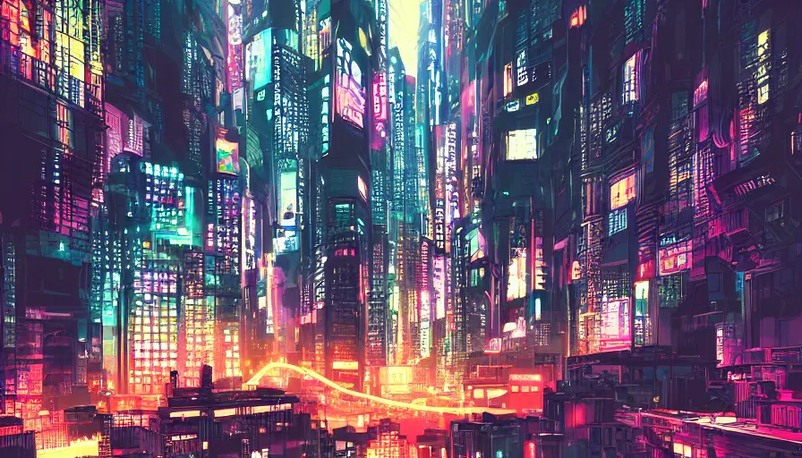Prompt: Neo Tokyo cyberpunk style cityscape, digital art
