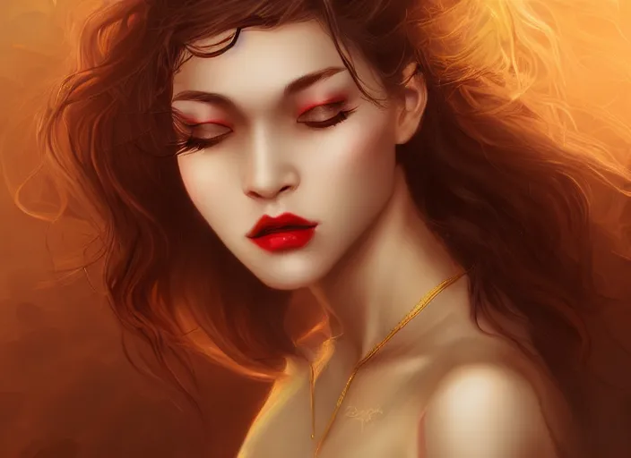 Image similar to woman love woman, sweet hugs, gold trim, atmoshperic, elegant, sharp focus, sand sea, red sun, huge lips, by knight zhang, queen of pain. trending on artstation, intricate details