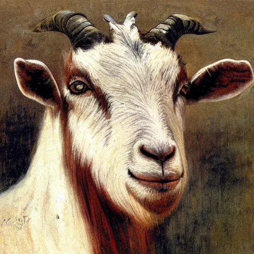 Prompt: closeup portrait of a goat, by ilya repin