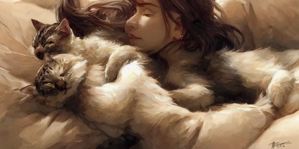 Image similar to 100 house cats cuddling, highly detailed, digital painting, artstation, concept art, sharp focus, illustration, art by artgerm and greg rutkowski and alphonse mucha