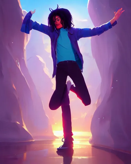 Image similar to michael jackson cosplaying as sully from monster's inc., stephen bliss, unreal engine, by greg rutkowski, loish, rhads, makoto shinkai and lois van baarle, ilya kuvshinov, rossdraws, global illumination, radiant light, detailed and intricate environment