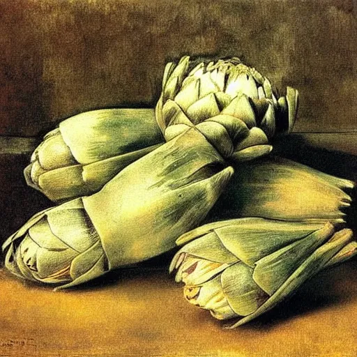 Prompt: artichokes by Egdar Degas