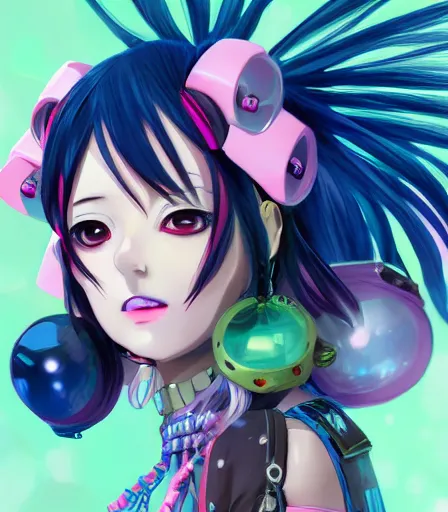 Image similar to An anime portrait of decora cybergoth Mitsuri Kanroji, by Stanley Artgerm Lau, WLOP, Rossdraws, James Jean, Andrei Riabovitchev, Marc Simonetti, and Sakimichan, tranding on artstation