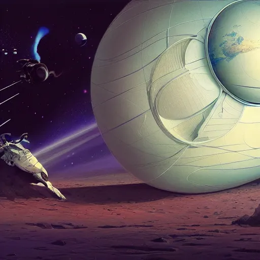 Image similar to sphere like horse, space, vacuum, hyperrealism, no blur, 4 k resolution, ultra detailed, style of ron cobb, adolf hiremy - hirschl, syd mead, ismail inceoglu, rene margitte