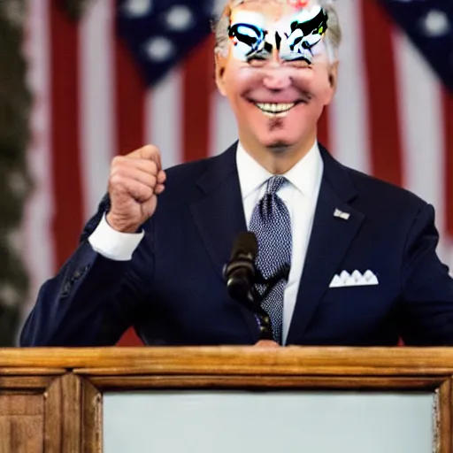 Image similar to joe biden smiling while wearing a maid costume