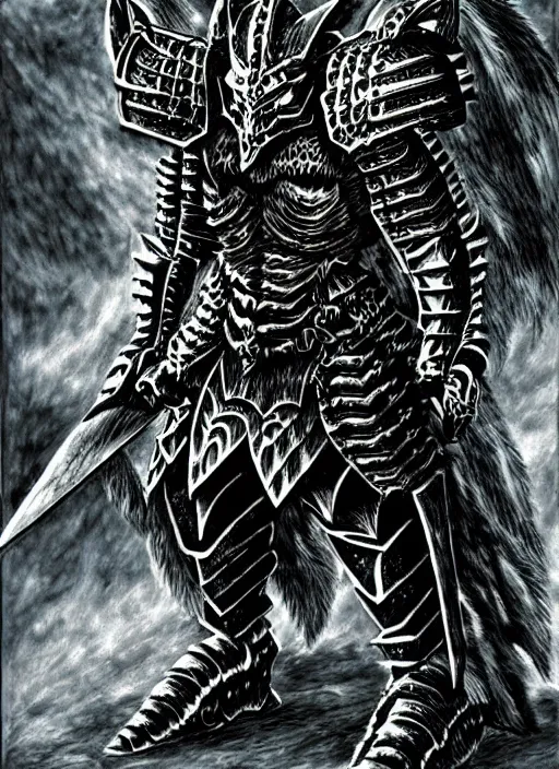 Image similar to demon wolf armored knight by kentaro miura