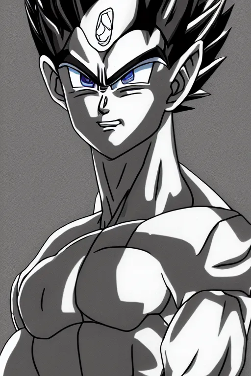 Image similar to prince vegeta, prince of all saiyans, solo portait, grayscale photography, very detailed, 4 k 🎨🖌