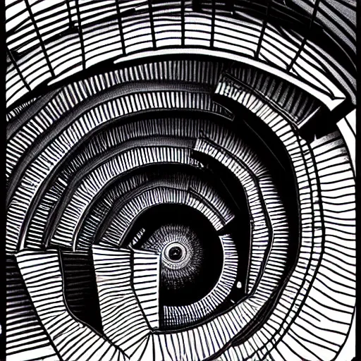 Image similar to big spiral stairways, inhabited on many levels, there are many doors, flying birds, by jean giraud, shining light, strong perspective, clear geometry, architecture, Award winning. Masterpiece, detailed illustration