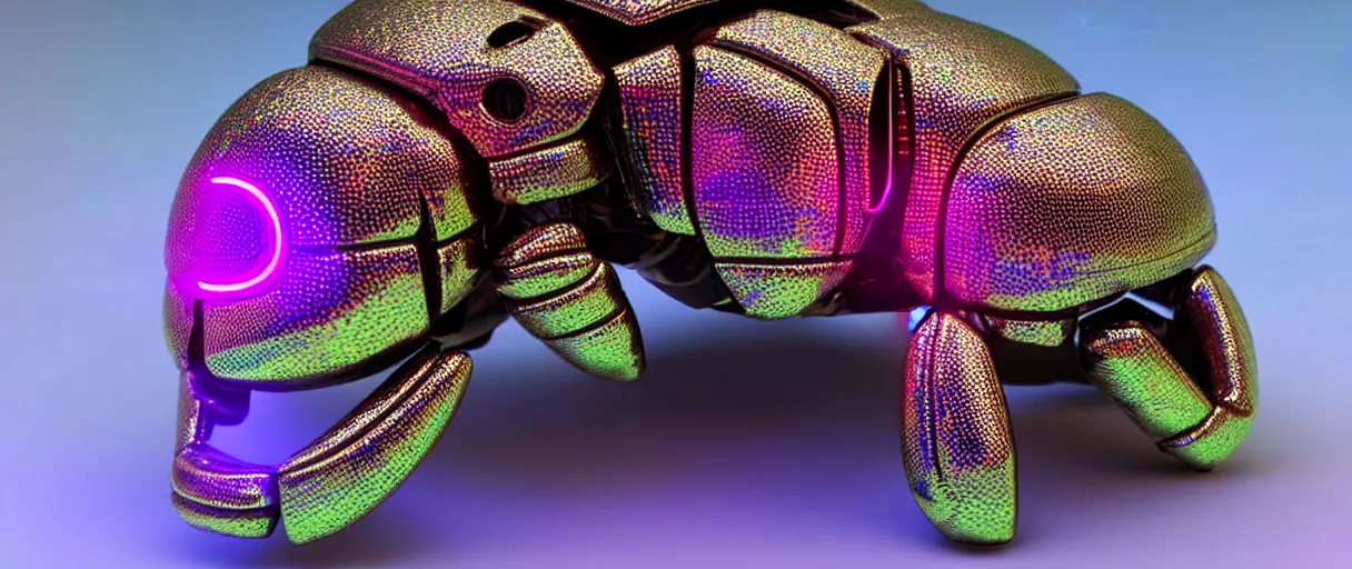 Image similar to highly detailed 3d render holographic cyborg scarab! jeweled gorgeous! dramatic neon lighting vray high quality low angle hd 8k sharp shallow depth of field