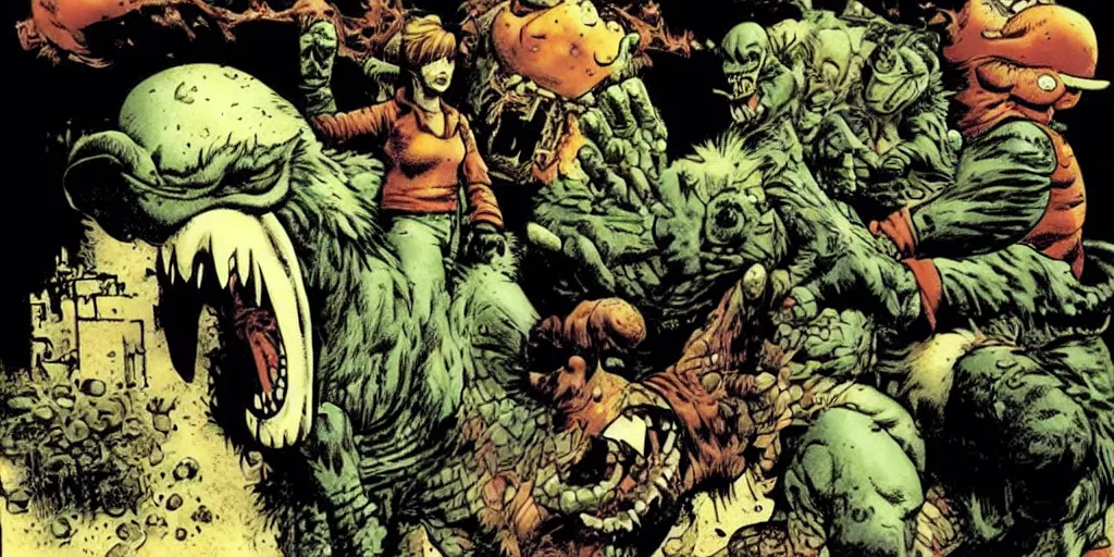 Image similar to mario and yoshi are in resident evil by richard corben