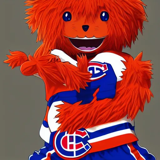 Prompt: anime Portrait of Youppi the Habs Montreal Canadiens Mascot as a very cute powerful and friendly pokemon in a Cheetos Ad, highly detailed anime, high evolution, 1990s, legendary, smooth, sharp focus, dynamic lighting, intricate, trending on ArtStation, cheetos pub, illustration pokemon, art by WLOP