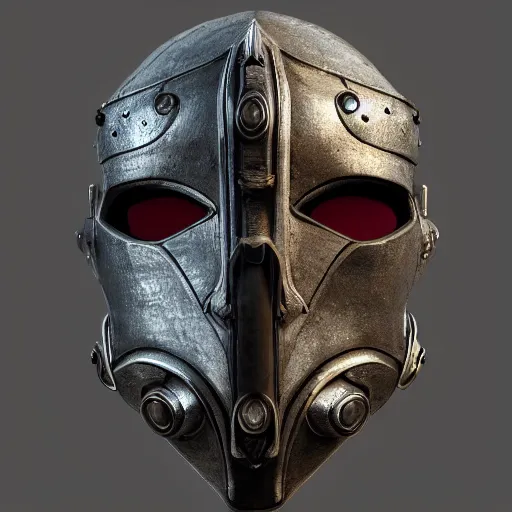 Prompt: futuristic medieval mask of the Black Plague, octane render, 3D, unreal engine, coherent like Dall-E 2