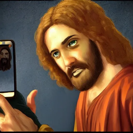 Image similar to Jesus takes a selfie with Satan, Artstation