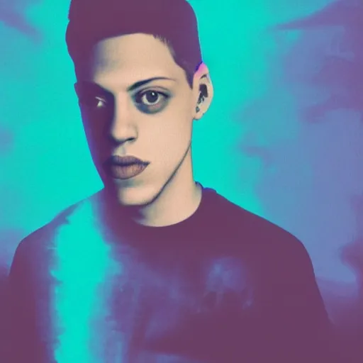 Image similar to pete davidson, illustration, spectral color, inverted colors, 4 k, sad in therapy room