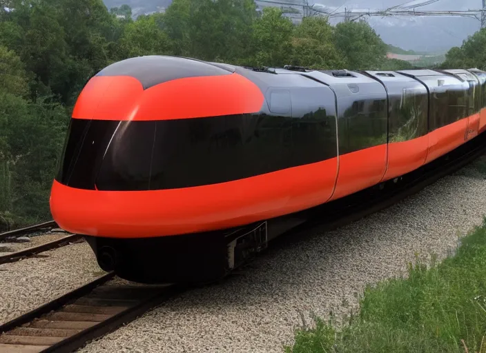 Prompt: A train that looks like a firefly. This advanced train was designed to look like a firefly.