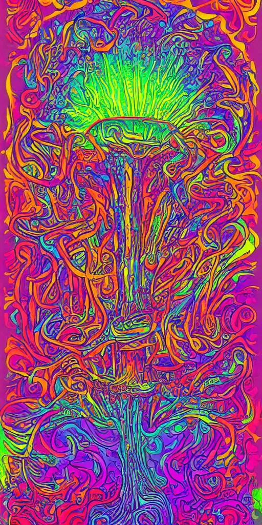 Image similar to psychedelic poster mushroom, poster, dmt, visionary art