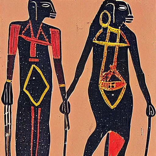 Prompt: Sirius A and Sirius B, Painting by the Dogon people of Mali, Ammah, Amma, Goddess