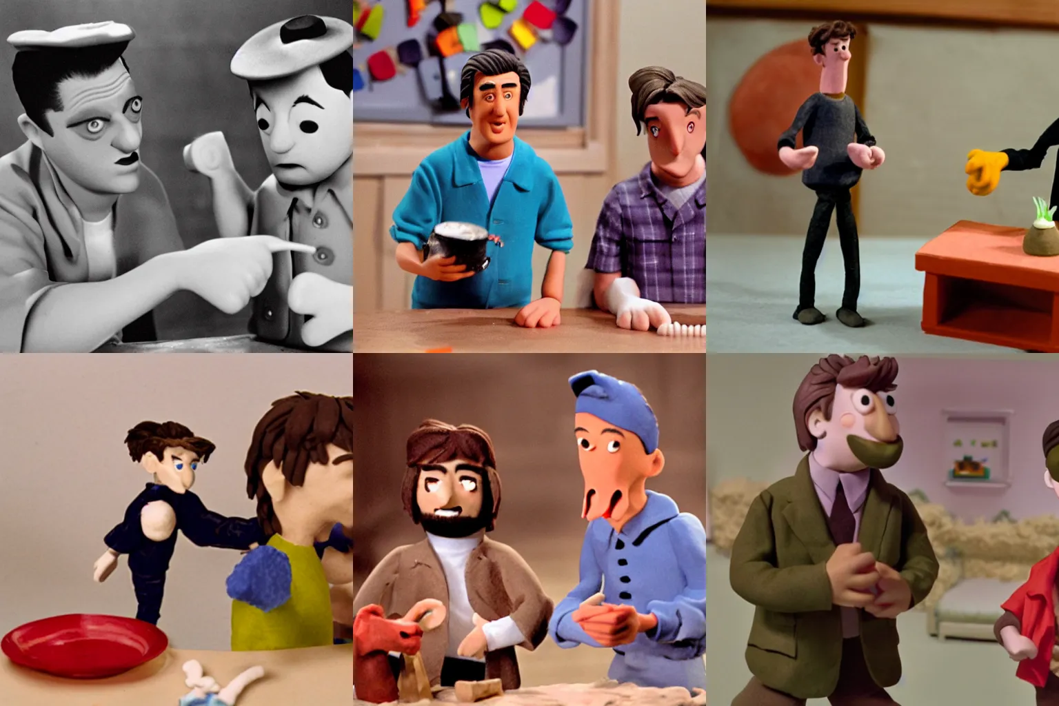 Prompt: Chandler and Joey in claymation, production still