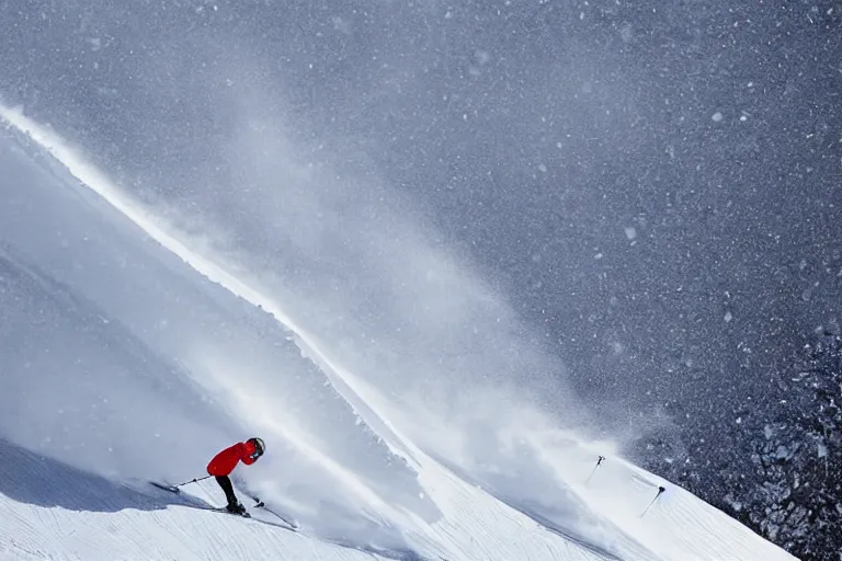 Prompt: A skier skiing down a snowy pyramid, dynamic sport shot, award winning photo