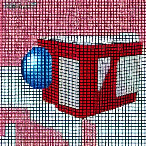Prompt: chrome spheres on a red cube, 8 bit