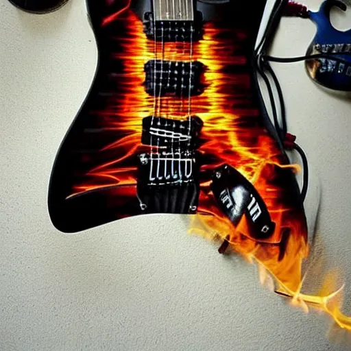 Image similar to an electric guitar made entirely out of 🔥