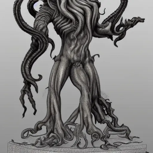 Image similar to cthulhu creature as a marble statue, very detailed, hyper realism