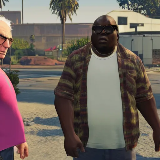 Prompt: gta 5 loading screen with larry david and gabourey sidibe