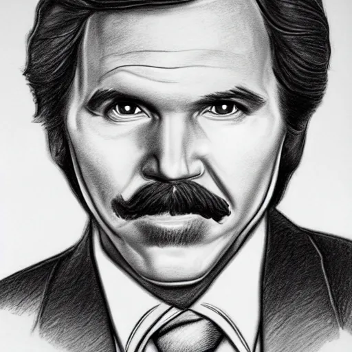 Prompt: pencil sketch of ron burgundy