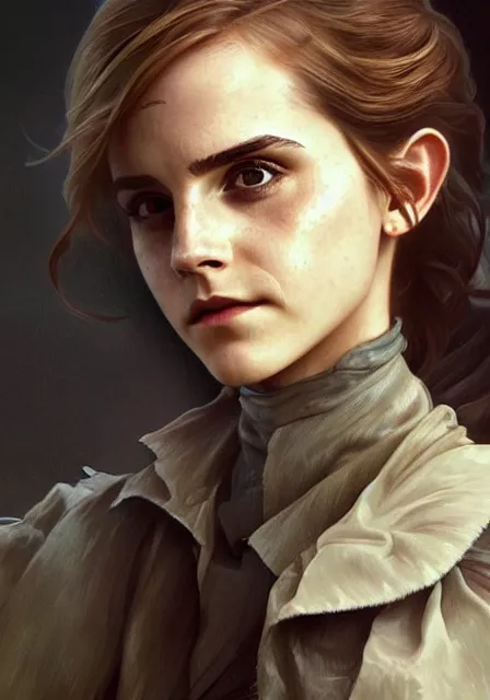 Prompt: emma watson zombie apocalypse in hogwarts, intricate, elegant, highly detailed, digital painting, artstation, concept art, smooth, sharp focus, illustration, art by artgerm and greg rutkowski and alphonse mucha and william - adolphe bouguereau