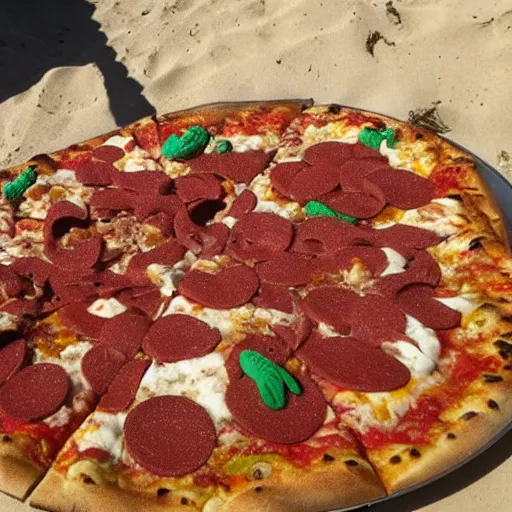 Image similar to beach sand monster eating pizza