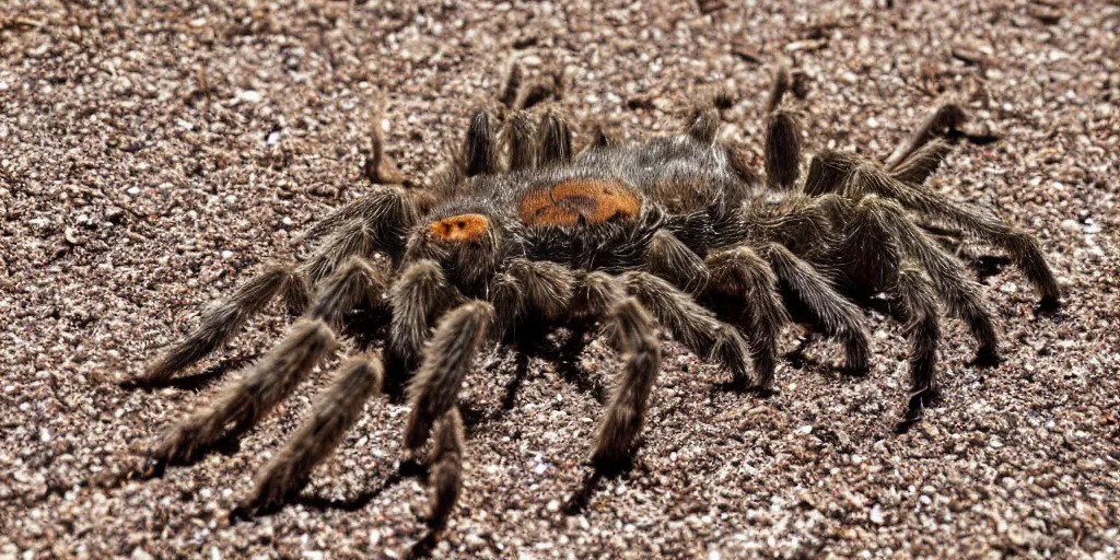 Prompt: A big tarantula on the flat belly of a teenage redhead sleeping during a heatwave