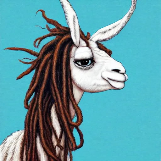 Prompt: llama with dreadlocks, by James Jean