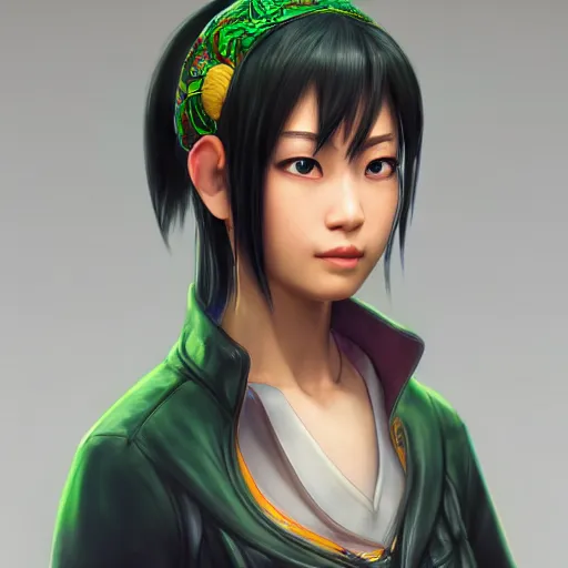 Image similar to highly detailed close up portrait of Toph Bei Fong, studio lightning, bright colors, intricate, masterpiece, photorealistic, hiperrealistic, sharp focus, high contrast, Artstation HQ, DeviantArt trending, 4k UHD, Unreal Engine 5