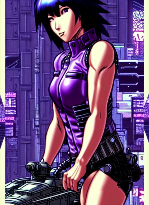 Image similar to motoko kusanagi riding a tank in a grungy cyberpunk megacity, intricate and finely detailed, cyberpunk vaporwave, portrait by j scott campbell, phil jimenez, ilya kuvshinov