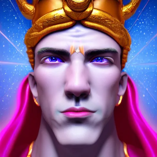 Image similar to all powerful genie, a god, god, ecstatic, infinite power, manic, perfect eyes, full body shot, magical being, magic, portrait, noble, transformation, vivid colors, elegant, concept art, sharp focus, digital art, Hyper-realistic, 4K, Unreal Engine, Highly Detailed, HD, Dramatic Lighting by Brom, trending on Artstation