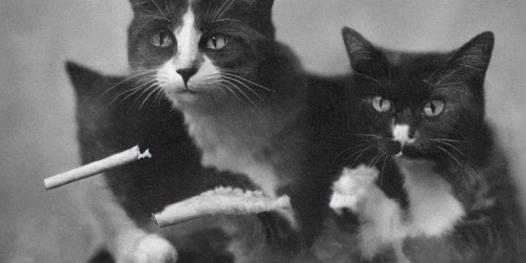 Prompt: vintage photo from 1900 of a cat smoking a cigar, portrait award winning, funny